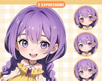 Cute PNGTuber Girl, Chibi Purple, Veadotube, PNG Tuber, Streaming, Twitch, Discord Reactive, YouTube Vtuber, Giftuber, Adopt Me Model