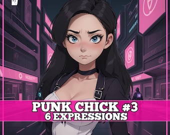 PNGTuber Goth Style Punk Chick 3 with 6 Expressions Veadotube Ready PNG Tuber Ideal for Streaming Veadotube Twitch