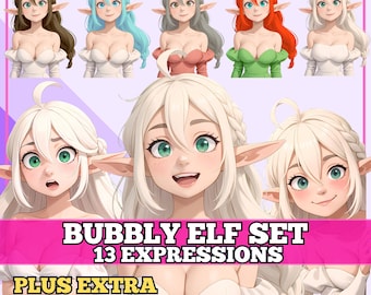 PNGTuber Cute Bubbly Elf Girl Set with 13 Expressions Veadotube Ready PNG Tuber Ideal for Streaming Veadotube Twitch