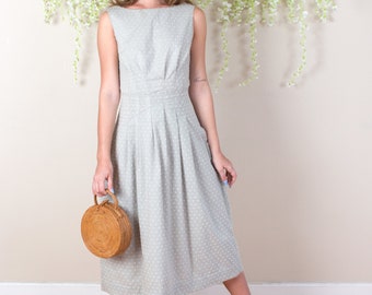 Swiss Dot Cotton Midi Dress, Boatneck Dress, Scoop Back Dress, Fit and Flare Dress, Cotton Sun Dress, Work Dress, Tall Sizes, Petite Sizes