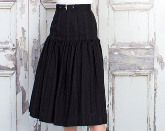 Cotton Midi Skirt, Eyelet Skirt, High Waist Skirt, Belted Skirt, Work Skirt, Black Work Skirt, Black Midi Skirt, Tall Sizes, Petite Sizes