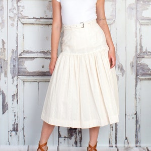 Cotton Midi Skirt, Eyelet Skirt, High Waist Skirt, Belted Skirt, Work Skirt, Ivory Work Skirt, Ivory Midi Skirt, Tall Sizes, Petite Sizes 画像 1