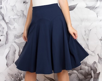 Scalloped Yoke Skirt, Work Skirt, High Waist Skirt, Swing Pockets, Navy Work Skirt, Blue Swing Skirt, Black Skirt, Petite and Tall Sizes