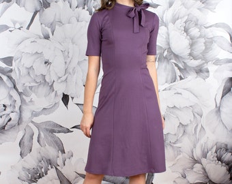 Fit and Flare Dress, Neck Bow Dress, A-Line Dress, Work Dress, Office Dress, Purple Work Dress, Lilac Work Dress, Petite Sizes, Tall Sizes