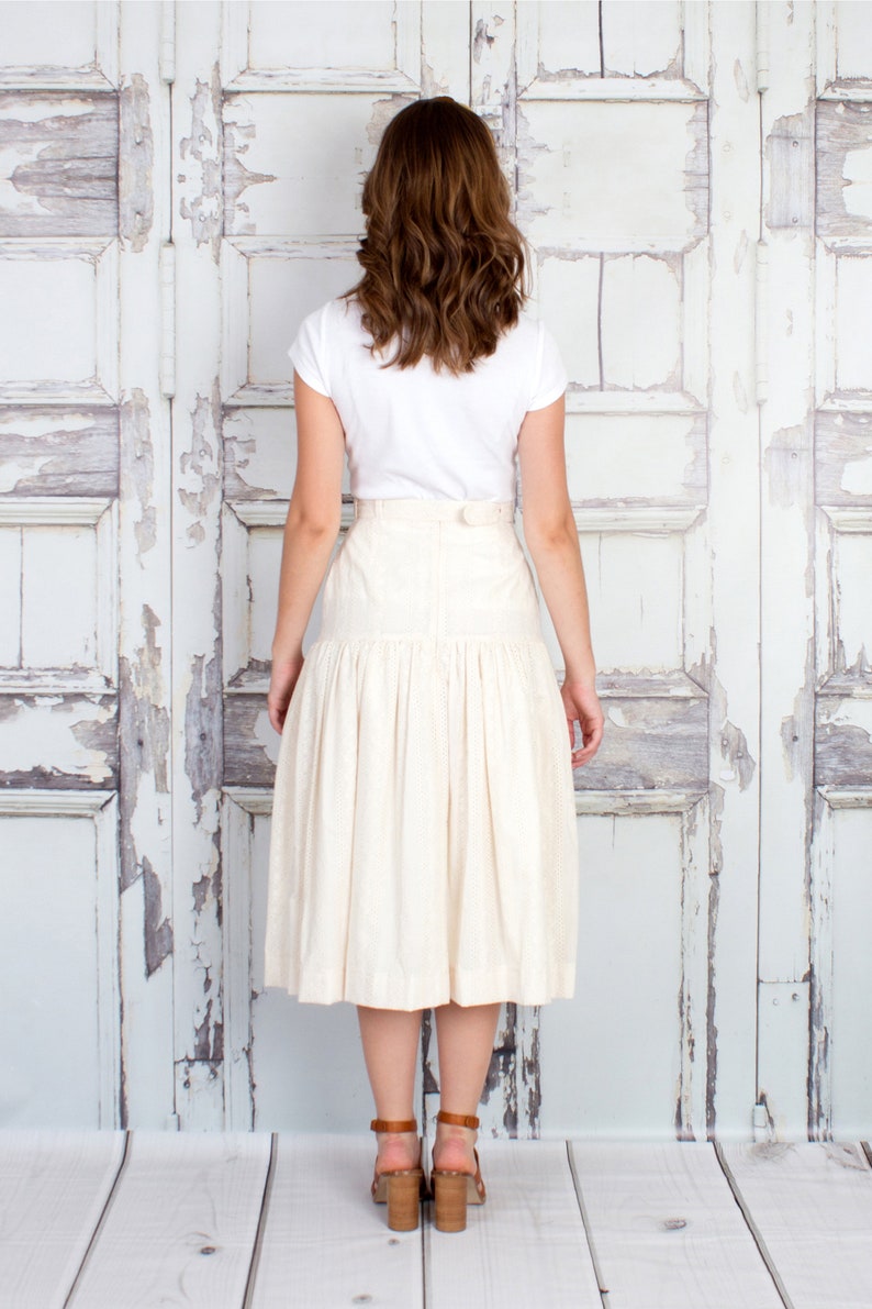 Cotton Midi Skirt, Eyelet Skirt, High Waist Skirt, Belted Skirt, Work Skirt, Ivory Work Skirt, Ivory Midi Skirt, Tall Sizes, Petite Sizes 画像 2