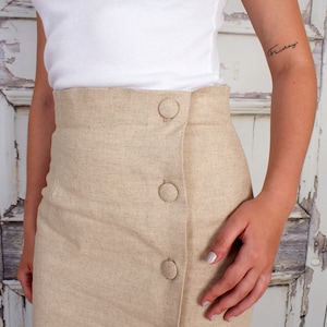 Linen Pencil Skirt, Linen Midi Skirt, Linen Work Skirt, High Waisted Skirt, Raised Waist Skirt, Skirt with Buttons, High Waist Pencil Skirt image 3
