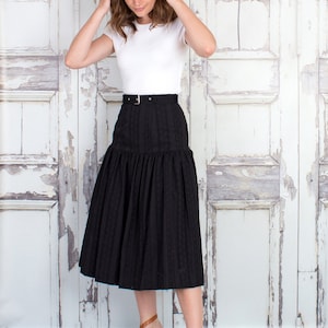 Cotton Midi Skirt, Eyelet Skirt, High Waist Skirt, Belted Skirt, Work Skirt, Ivory Work Skirt, Ivory Midi Skirt, Tall Sizes, Petite Sizes 画像 7