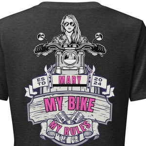 Personalized My Bike My Rules Biker Shirt For Women, Biker Woman Shirt, Motorcycle Gifts For Women, Biker Shirt For Women, Biker Girl Shirt