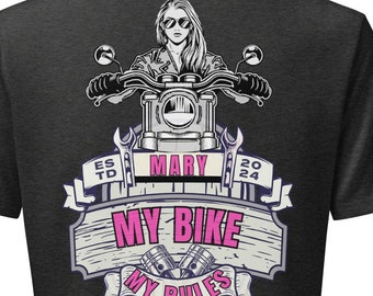 Personalized Biker Shirt, Custom Name Motorcycle Tee, Women's V-Neck Biker Apparel