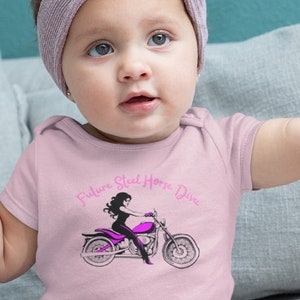 Baby Girl Biker Outfit, Motorcycle Onesie®, Biker bodysuit, Biker Onesie®, Biker Baby bodysuit, Baby Shower Gift, Future Steel Horse Diva