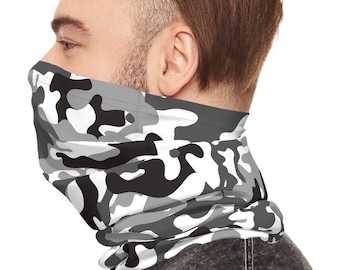 Gray Camo UPF 50+ Neck Gaiter, Neck Tube, Face Mask, Motorcycle Face Mask, Fishing Face Tube, Wind Sun Face Protection, Camouflage Hunting
