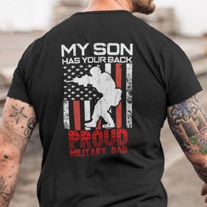 Camiseta "Orgulloso papá militar", "Mi hijo te apoya", camiseta patriótica para el Día del Padre.