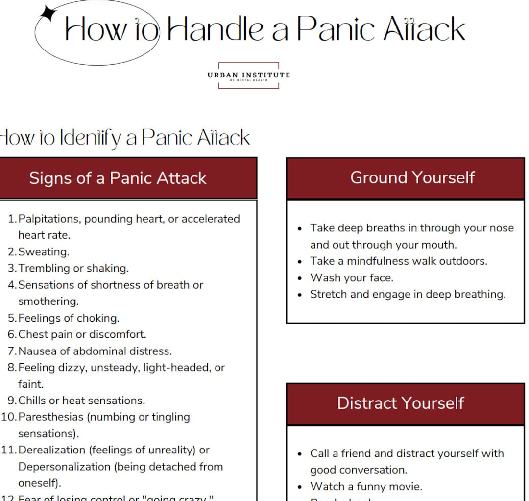 How to Handle a Panic Attack Worksheet - Etsy