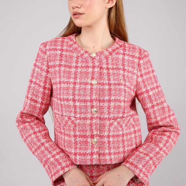 Pink Tweed Jacket Etsy
