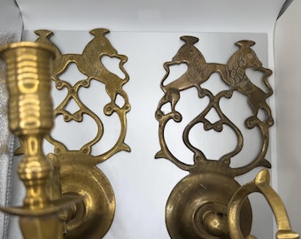 Vintage Virginia Metalcrafters Brass Lion Sconces, Hollywood Regency Pair