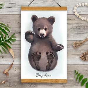 Baby Footprint Kit, baby shower gift, nursery art keepsake, baby bear