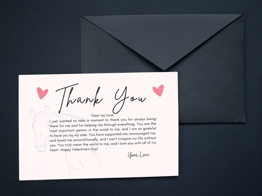 DIGITAL DOWNLOAD, Printable Valentine's Thank You Card for Horse Lover ...