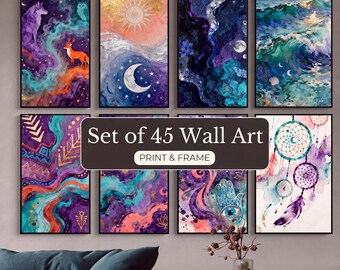 45 Boho Wall Art Prints | Celestial Abstract Printable Set, Mystical Galaxy Decor, Instant Download