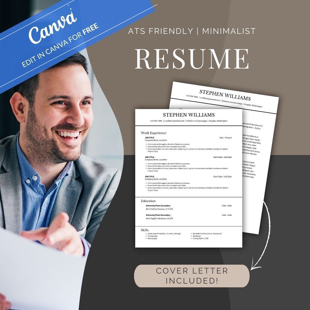 ATS Friendly Resume Template for Canva, Professional CV Template, Canva