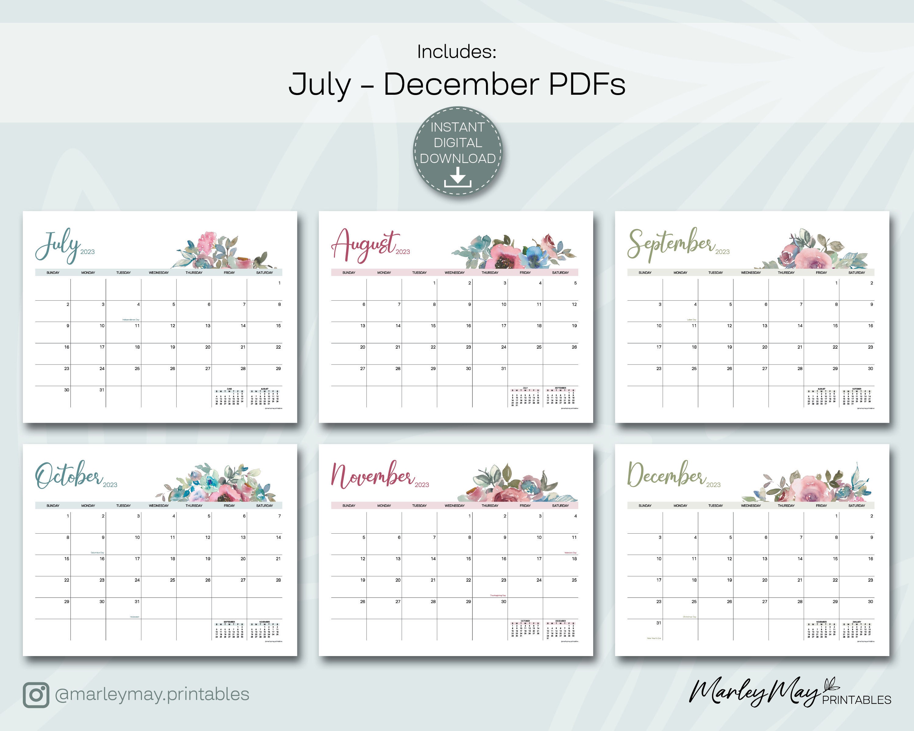 2023 Botanical Printable Calendar Desktop Calendar Yearly Wall Calendar ...