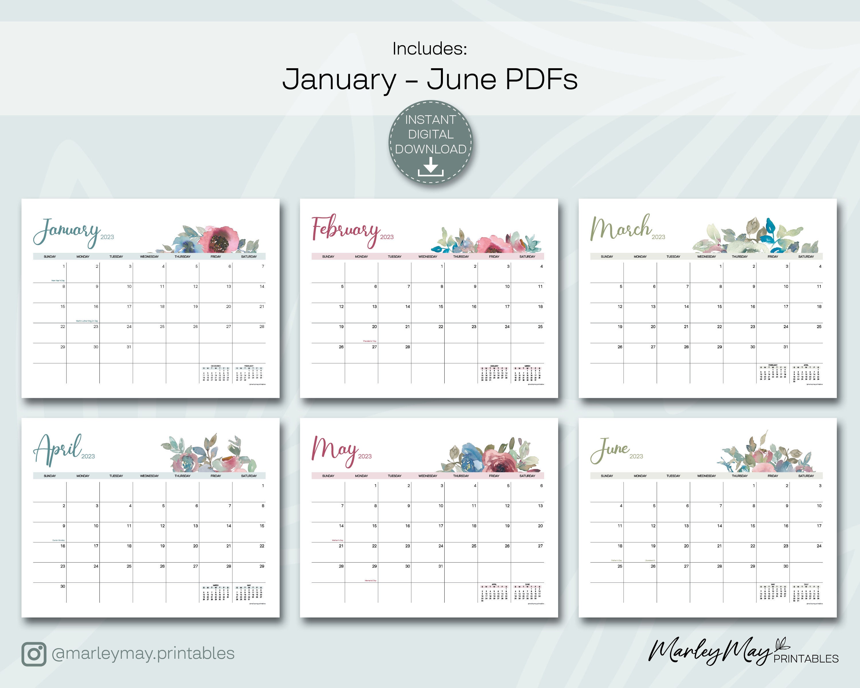 2023 Botanical Printable Calendar Desktop Calendar Yearly Wall Calendar ...