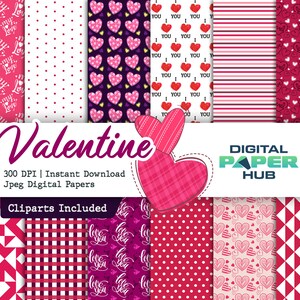 Valentine&#39;s day digital paper | Valentine&#39;s day scrapbook papers, hearts wallpaper, heart background | hearts printable paper | Seamless
