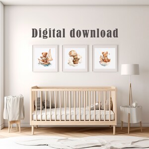 Set of 3 teddy bears to print, eddy bears nursery decor, teddy bears nursery wall decor, teddy bears poster for nursery, new baby printable.
