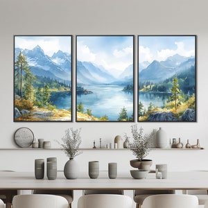 North Cascades National Park | Triptych Canvas Set of 3 | Washington National Park Art | Watercolor Landscape Decor