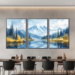 Mount Rainier National Park | Triptych Canvas Set of 3 | Washington National Park Art | Watercolor Landscape Decor