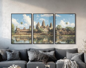 Angkor Wat Canvas Wall Art | Ancient Cambodia Temple | Travel Landscape Print