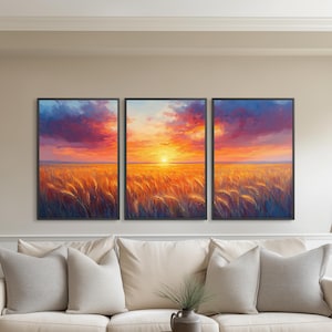 Kansas Wheat Field Canvas Wall Art | Midwest Prairie Sunset Landscape Decor