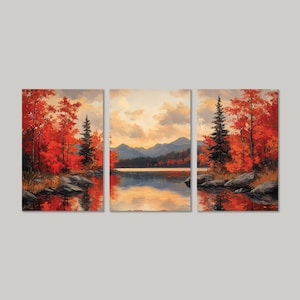 Adirondack Lake Autumn Canvas | Mountain Fall Foliage | New York Wilderness Art | Impressionist Nature Decor