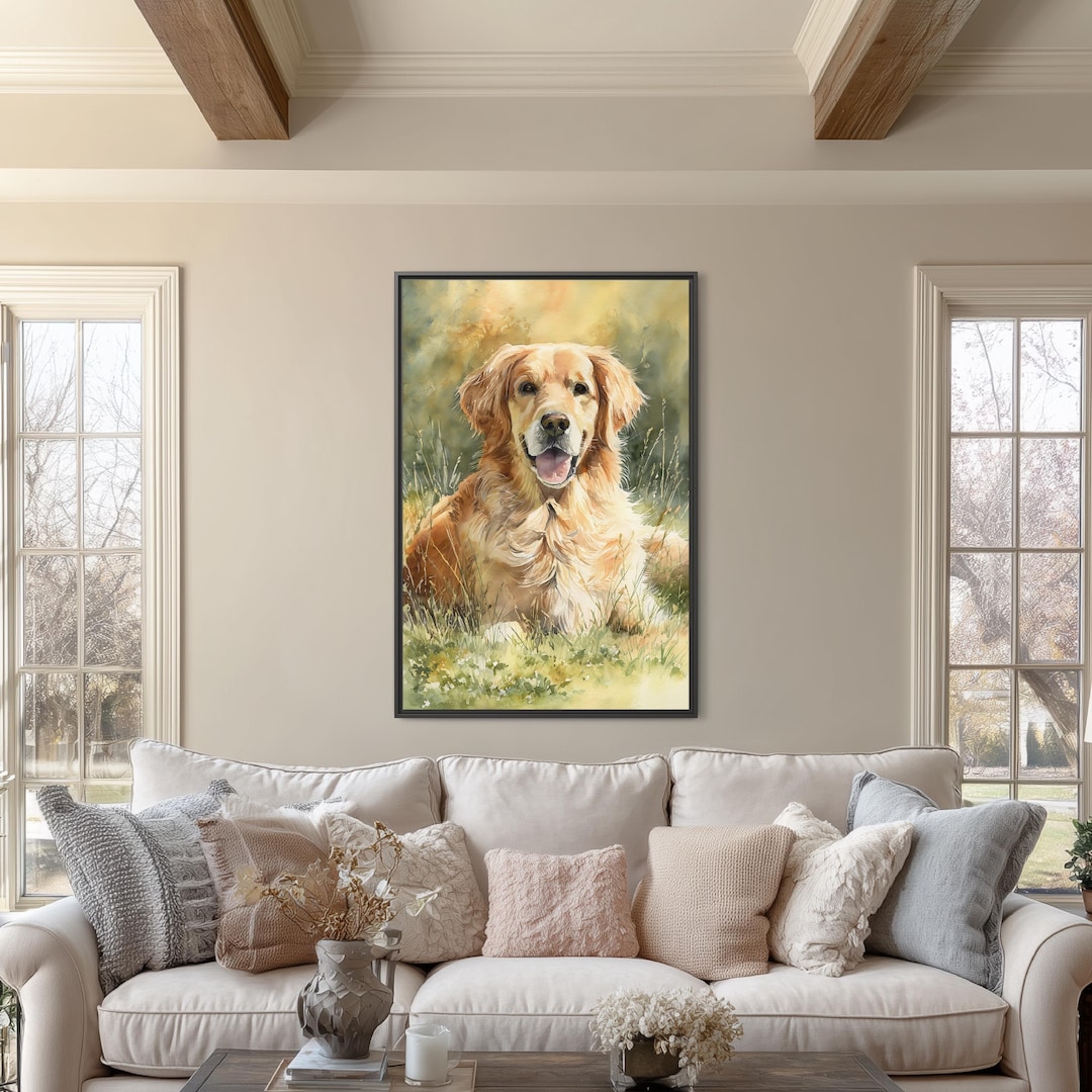 Golden Retriever Portrait Canvas Wall Art | Watercolor Dog Print ...