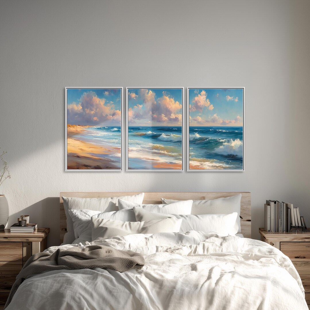 Ocean Waves Canvas Wall Art | Beach Seascape Decor | Coastal Sunset Sky ...
