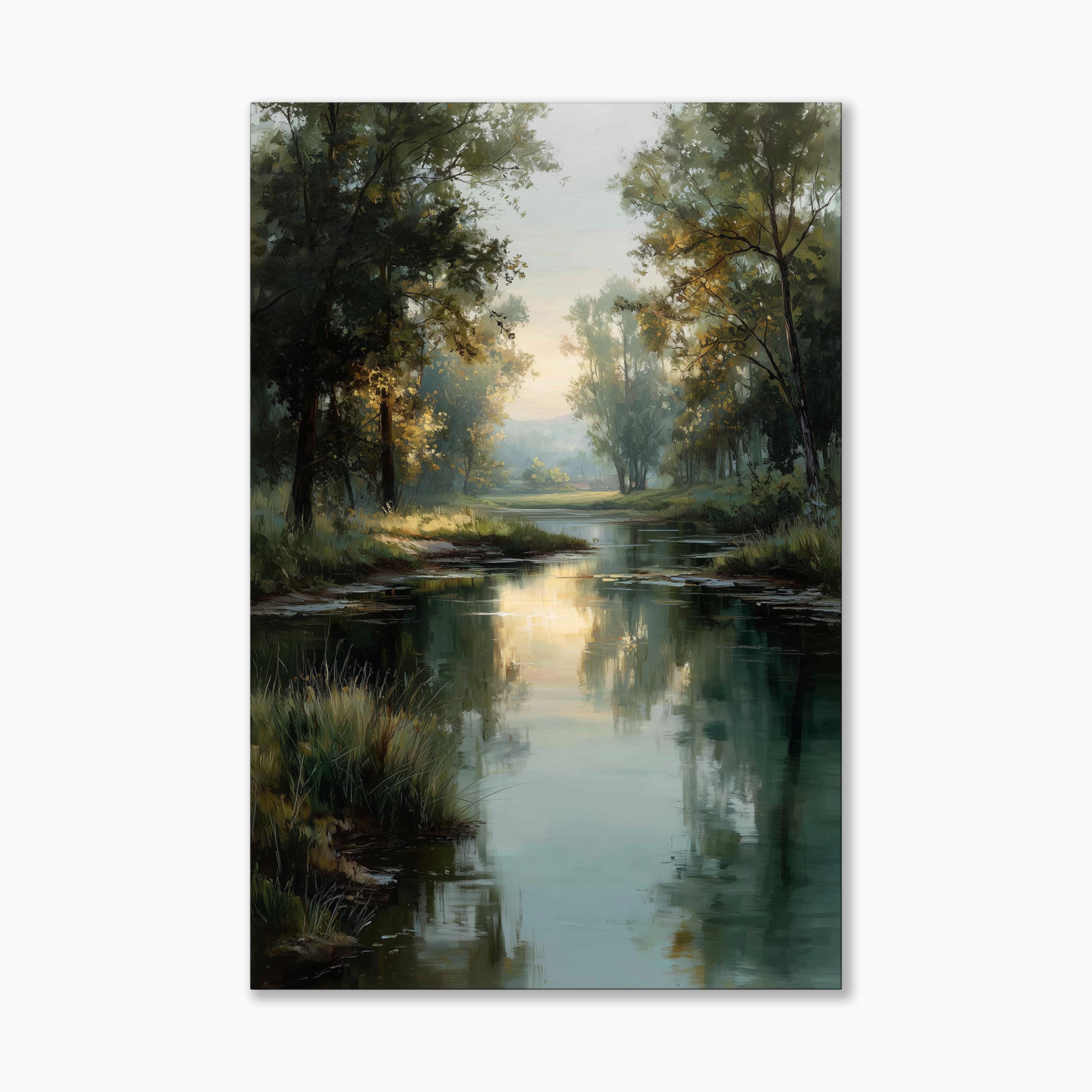Morning River Canvas Wall Art | Misty Trees Landscape Decor | Nature ...