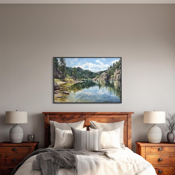 Black Hills Lake Canvas Wall Art | South Dakota Pine Forest Print | Wilderness Decor