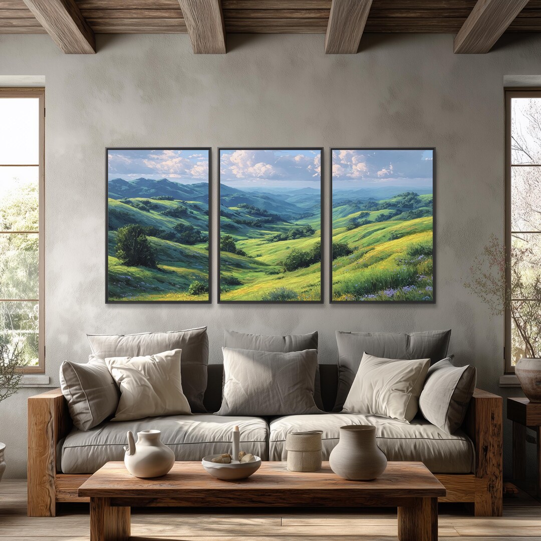 Rolling Hills Canvas Wall Art | Green Valley Landscape | Spring Meadow ...