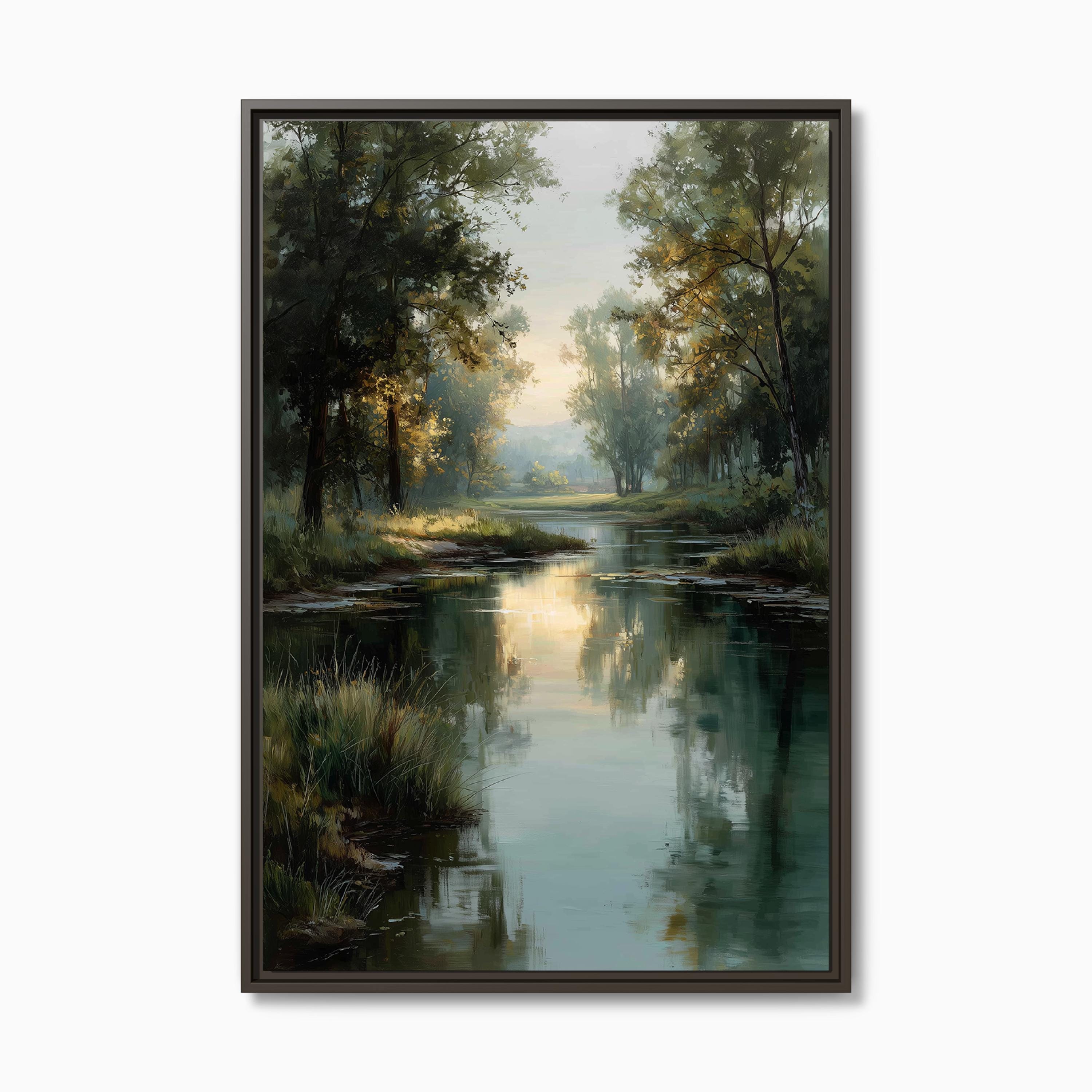 Morning River Canvas Wall Art | Misty Trees Landscape Decor | Nature ...