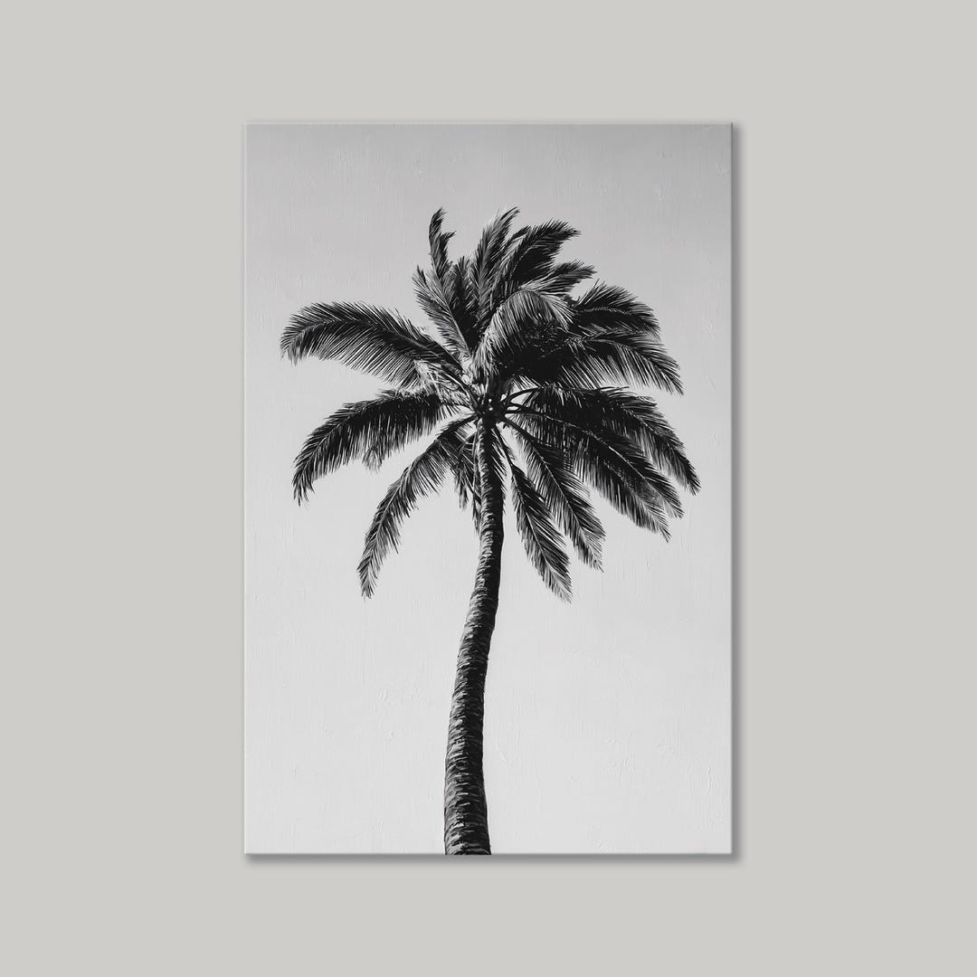 Black & White Palm Tree Canvas Wall Art | Minimalist Tropical Print ...