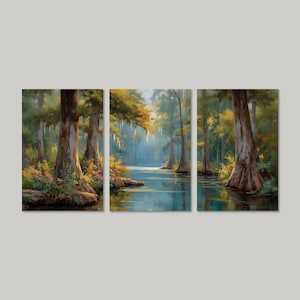 Florida Cypress Swamp Painting | Southern Wetlands Landscape Art Print | Everglades Wall Decor | Spanish Moss Nature Art