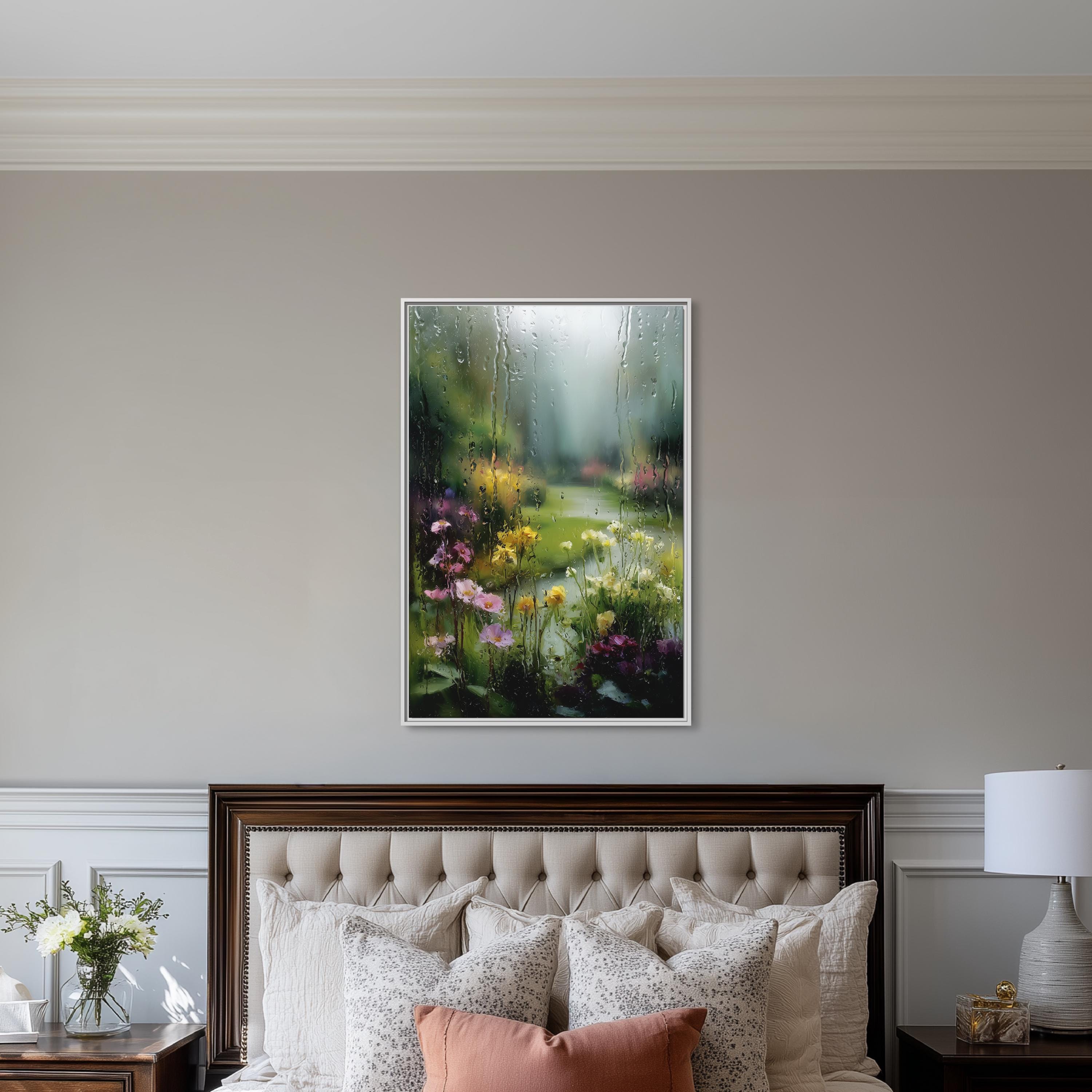 Spring Garden Rainfall Canvas Wall Art | Rainy Flower Print ...