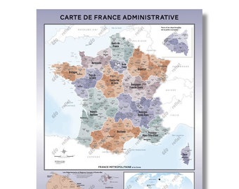 Carte de France administrative Aventurine Affiche 60x80cm