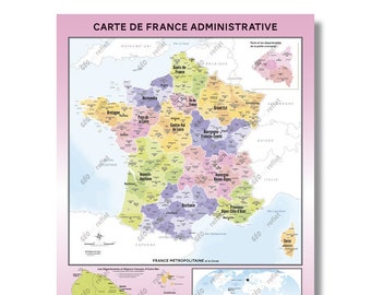 Fluorine administrative map of France, poster 60×80cm - delivered rolled in its case