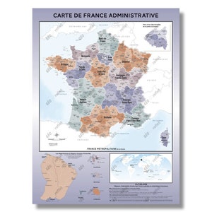 Carte de France administrative Aventurine Affiche 60x80cm