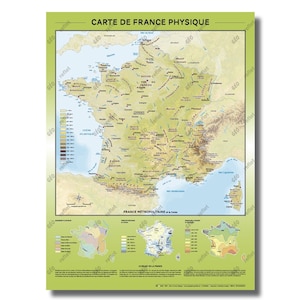 Carte de France Relief et hydrographie Affiche 60x80cm