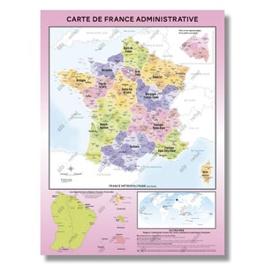 Carte de France administrative Fluorine Affiche 60×80cm