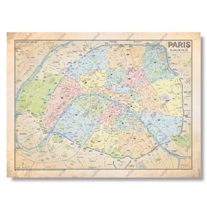 Plan de Paris Modèle Vintage Affiche 60x80cm