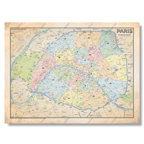 Plan de Paris Modèle Vintage Affiche 60x80cm