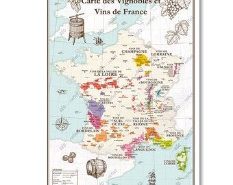 Carte des Vignobles et Vins de France Affiche A2 (42x59.4cm) pliée