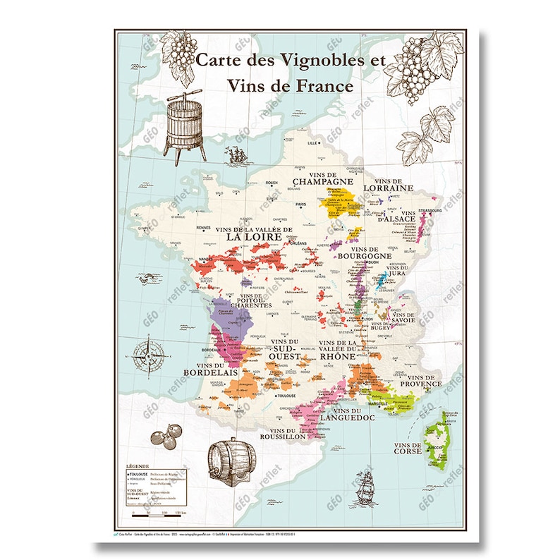Carte des Vignobles et Vins de France Affiche 50x70cm image 1